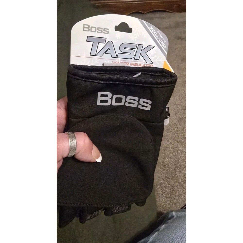 WOMAN'S SIZE:M/L BLACK INSULATED WARM OPEN FINGER MITTENS BY:BOSS TASK **NEW**